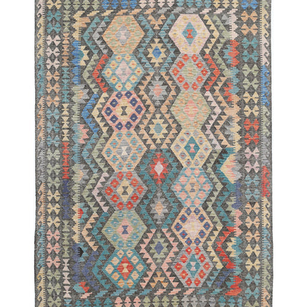 Maimana Kilim 6' 4" X 9' 8" Hand Knotted Wool Kilim 6' 4" X 9' 8" (193 X 295) / Grey / Wool