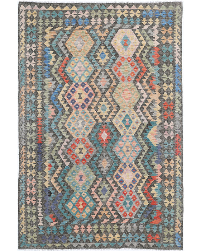 Maimana Kilim 6' 4" X 9' 8" Hand Knotted Wool Kilim 6' 4" X 9' 8" (193 X 295) / Grey / Wool
