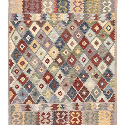 Maimana Kilim 6' 2" X 7' 11" Hand Knotted Wool Kilim 6' 2" X 7' 11" (188 X 241) / Multi / Wool