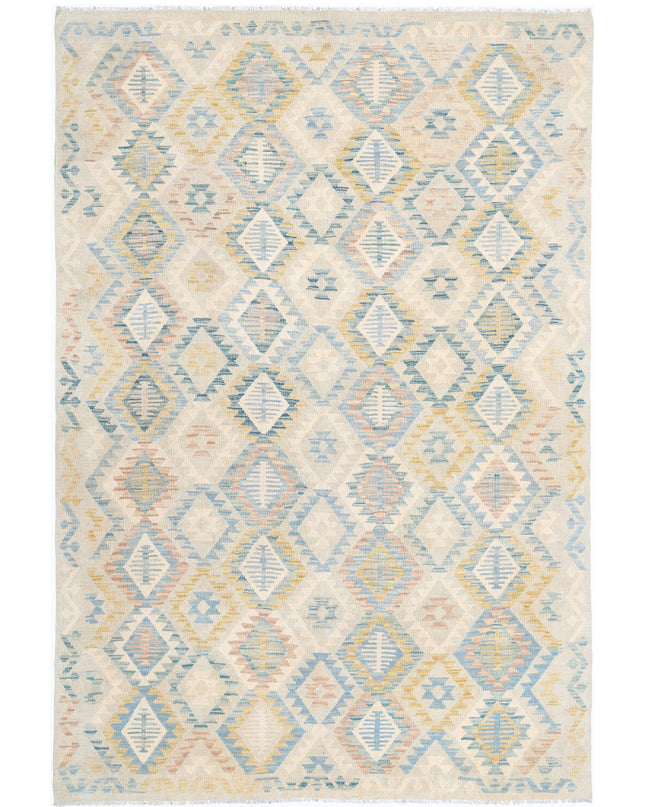 Maimana Kilim 6' 4" X 9' 4" Hand Knotted Wool Kilim 6' 4" X 9' 4" (193 X 284) / Ivory / Wool