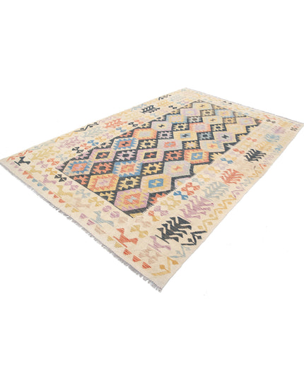 Maimana Kilim 6' 4" X 9' 6" Hand Knotted Wool Kilim 6' 4" X 9' 6" (193 X 290) / Black / Wool