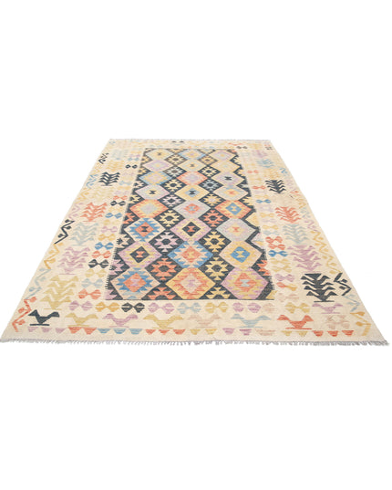 Maimana Kilim 6' 4" X 9' 6" Hand Knotted Wool Kilim 6' 4" X 9' 6" (193 X 290) / Black / Wool