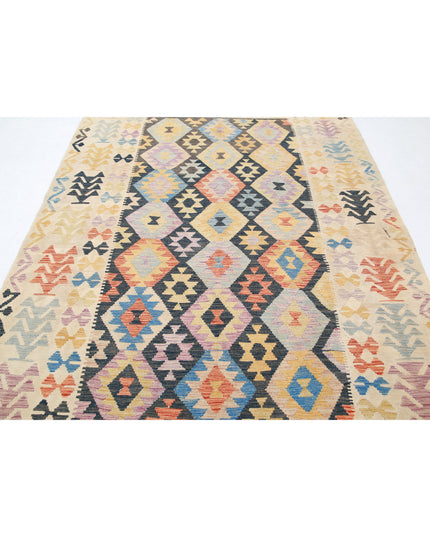 Maimana Kilim 6' 4" X 9' 6" Hand Knotted Wool Kilim 6' 4" X 9' 6" (193 X 290) / Black / Wool
