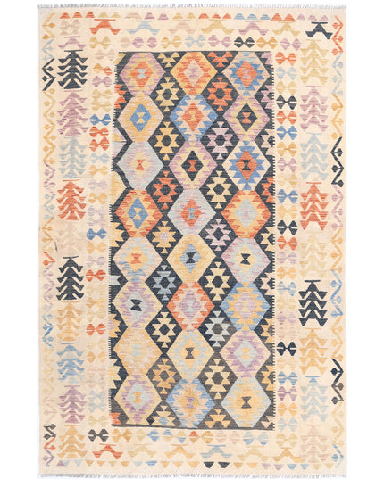 Maimana Kilim 6' 4" X 9' 6" Hand Knotted Wool Kilim 6' 4" X 9' 6" (193 X 290) / Black / Wool