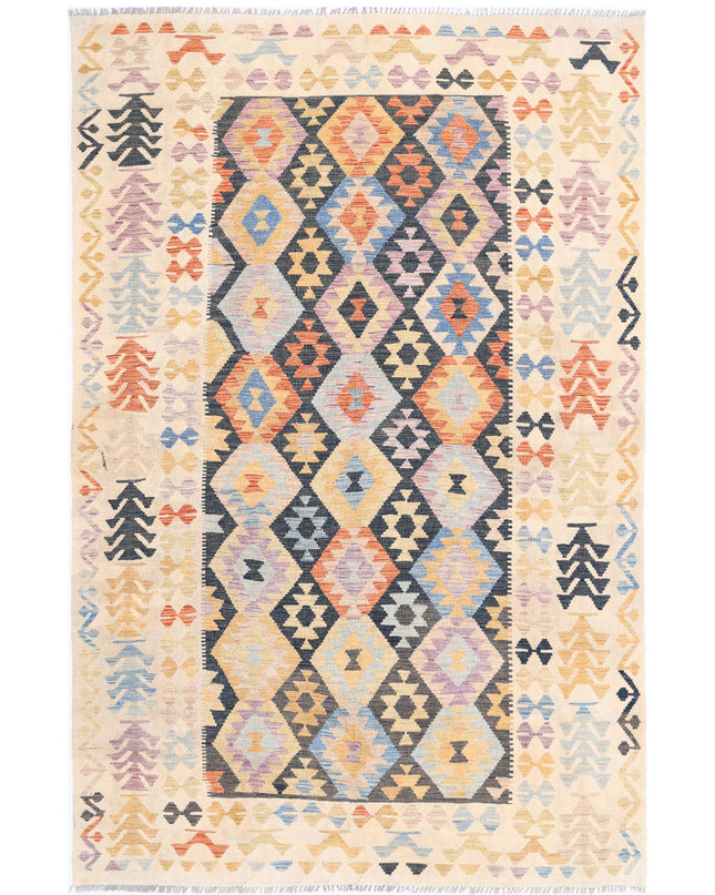 Maimana Kilim 6' 4" X 9' 6" Hand Knotted Wool Kilim 6' 4" X 9' 6" (193 X 290) / Black / Wool