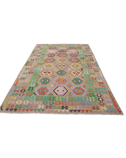 Maimana Kilim 6' 4" X 9' 9" Hand Knotted Wool Kilim 6' 4" X 9' 9" (193 X 297) / Brown / Wool