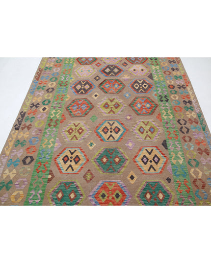 Maimana Kilim 6' 4" X 9' 9" Hand Knotted Wool Kilim 6' 4" X 9' 9" (193 X 297) / Brown / Wool