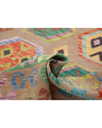 Maimana Kilim 6' 4" X 9' 9" Hand Knotted Wool Kilim 6' 4" X 9' 9" (193 X 297) / Brown / Wool