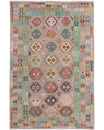 Maimana Kilim 6' 4" X 9' 9" Hand Knotted Wool Kilim 6' 4" X 9' 9" (193 X 297) / Brown / Wool