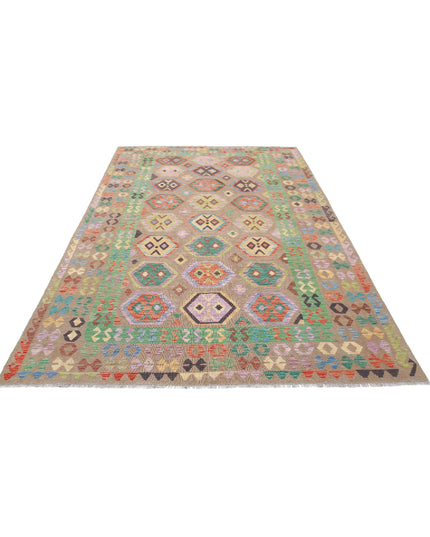 Maimana Kilim 6' 6" X 9' 8" Hand Knotted Wool Kilim 6' 6" X 9' 8" (198 X 295) / Brown / Wool