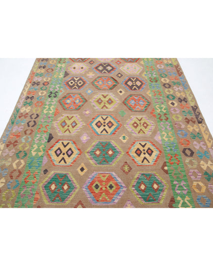 Maimana Kilim 6' 6" X 9' 8" Hand Knotted Wool Kilim 6' 6" X 9' 8" (198 X 295) / Brown / Wool