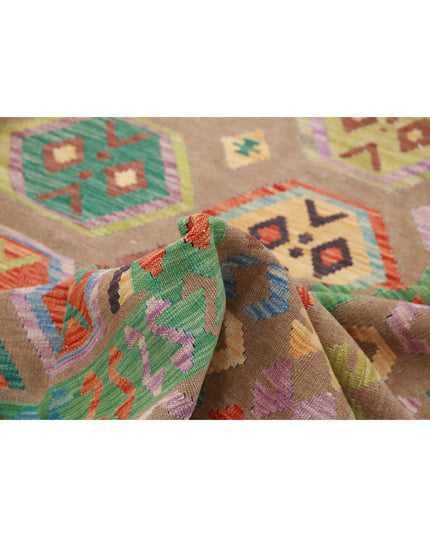 Maimana Kilim 6' 6" X 9' 8" Hand Knotted Wool Kilim 6' 6" X 9' 8" (198 X 295) / Brown / Wool