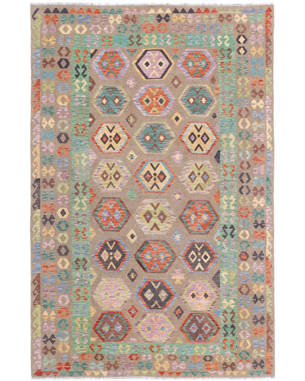 Maimana Kilim 6' 6" X 9' 8" Hand Knotted Wool Kilim 6' 6" X 9' 8" (198 X 295) / Brown / Wool