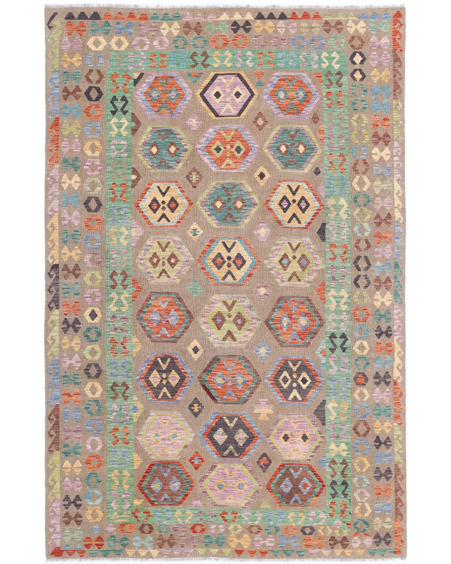 Maimana Kilim 6' 6" X 9' 8" Hand Knotted Wool Kilim 6' 6" X 9' 8" (198 X 295) / Brown / Wool