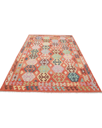 Maimana Kilim 6' 6" X 9' 8" Hand Knotted Wool Kilim 6' 6" X 9' 8" (198 X 295) / Red / Wool