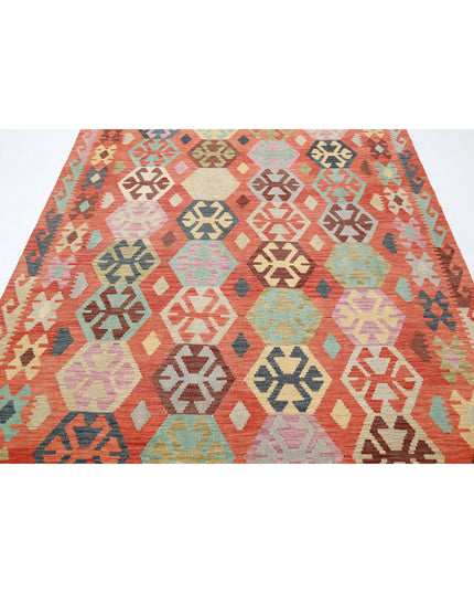 Maimana Kilim 6' 6" X 9' 8" Hand Knotted Wool Kilim 6' 6" X 9' 8" (198 X 295) / Red / Wool