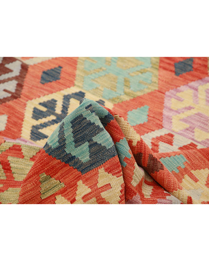 Maimana Kilim 6' 6" X 9' 8" Hand Knotted Wool Kilim 6' 6" X 9' 8" (198 X 295) / Red / Wool