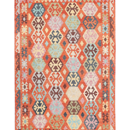Maimana Kilim 6' 6" X 9' 8" Hand Knotted Wool Kilim 6' 6" X 9' 8" (198 X 295) / Red / Wool