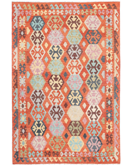 Maimana Kilim 6' 6" X 9' 8" Hand Knotted Wool Kilim 6' 6" X 9' 8" (198 X 295) / Red / Wool
