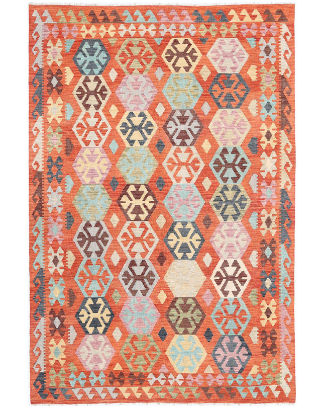 Maimana Kilim 6' 6" X 9' 8" Hand Knotted Wool Kilim 6' 6" X 9' 8" (198 X 295) / Red / Wool
