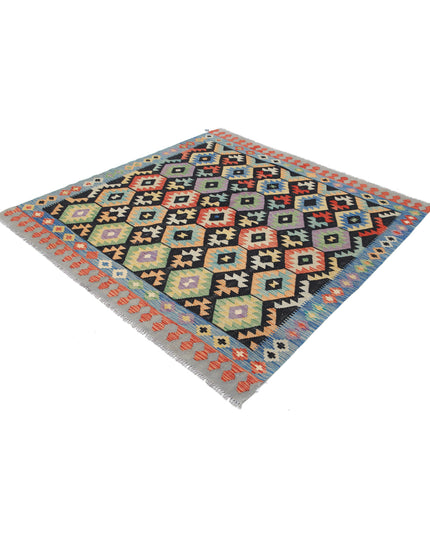 Maimana Kilim 6' 3" X 6' 7" Hand Knotted Wool Kilim 6' 3" X 6' 7" (191 X 201) / Black / Wool