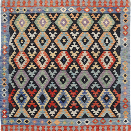 Maimana Kilim 6' 3" X 6' 7" Hand Knotted Wool Kilim 6' 3" X 6' 7" (191 X 201) / Black / Wool