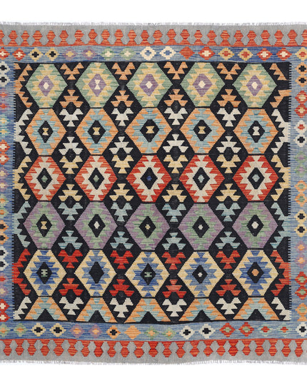 Maimana Kilim 6' 3" X 6' 7" Hand Knotted Wool Kilim 6' 3" X 6' 7" (191 X 201) / Black / Wool