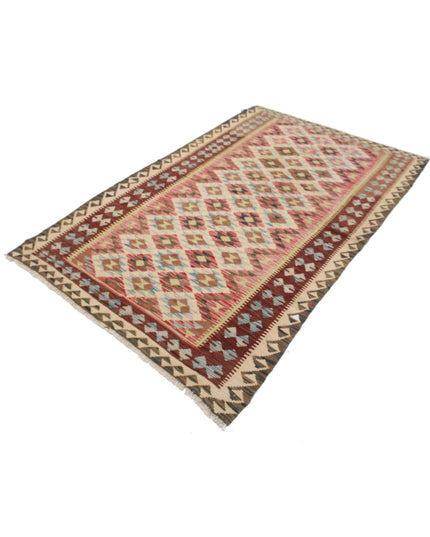 Maimana Kilim 4' 8" X 7' 9" Hand Knotted Wool Kilim 4' 8" X 7' 9" (142 X 236) / Red / Wool