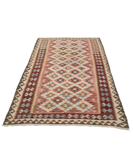 Maimana Kilim 4' 8" X 7' 9" Hand Knotted Wool Kilim 4' 8" X 7' 9" (142 X 236) / Red / Wool