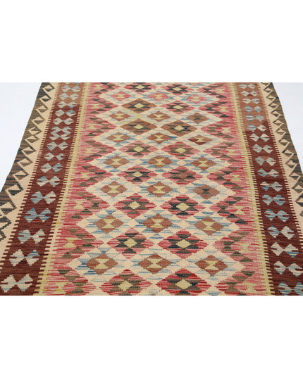 Maimana Kilim 4' 8" X 7' 9" Hand Knotted Wool Kilim 4' 8" X 7' 9" (142 X 236) / Red / Wool