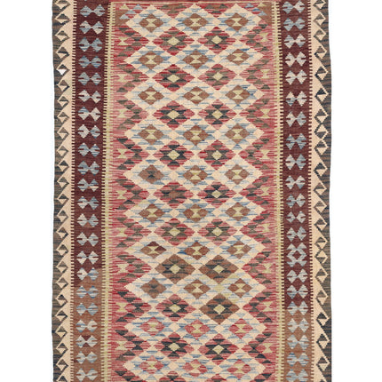 Maimana Kilim 4' 8" X 7' 9" Hand Knotted Wool Kilim 4' 8" X 7' 9" (142 X 236) / Red / Wool
