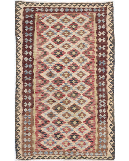 Maimana Kilim 4' 8" X 7' 9" Hand Knotted Wool Kilim 4' 8" X 7' 9" (142 X 236) / Red / Wool