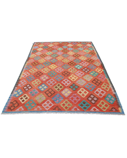 Maimana Kilim 5' 7" X 8' 2" Hand Knotted Wool Kilim 5' 7" X 8' 2" (170 X 249) / Red / Wool