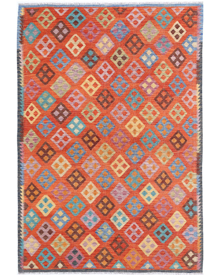 Maimana Kilim 5' 7" X 8' 2" Hand Knotted Wool Kilim 5' 7" X 8' 2" (170 X 249) / Red / Wool