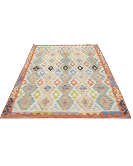 Maimana Kilim 5' 6" X 7' 7" Hand Knotted Wool Kilim 5' 6" X 7' 7" (168 X 231) / Ivory / Wool