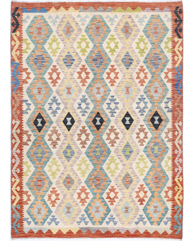 Maimana Kilim 5' 6" X 7' 7" Hand Knotted Wool Kilim 5' 6" X 7' 7" (168 X 231) / Ivory / Wool
