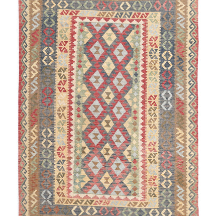 Maimana Kilim 5' 6" X 7' 8" Hand Knotted Wool Kilim 5' 6" X 7' 8" (168 X 234) / Ivory / Wool