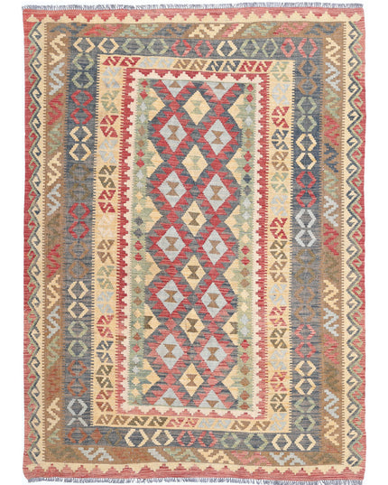 Maimana Kilim 5' 6" X 7' 8" Hand Knotted Wool Kilim 5' 6" X 7' 8" (168 X 234) / Ivory / Wool