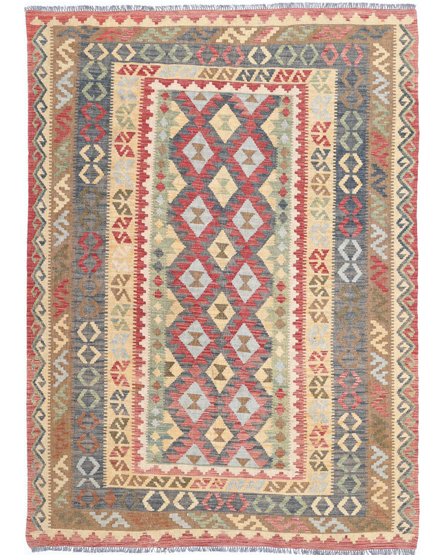 Maimana Kilim 5' 6" X 7' 8" Hand Knotted Wool Kilim 5' 6" X 7' 8" (168 X 234) / Ivory / Wool