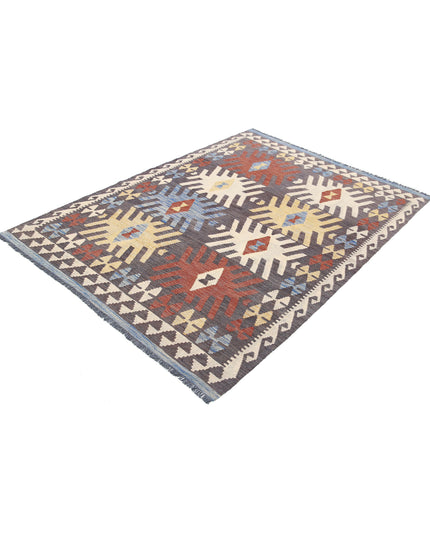 Maimana Kilim 4' 9" X 6' 6" Hand Knotted Wool Kilim 4' 9" X 6' 6" (145 X 198) / Grey / Wool