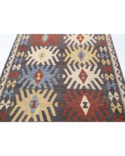 Maimana Kilim 4' 9" X 6' 6" Hand Knotted Wool Kilim 4' 9" X 6' 6" (145 X 198) / Grey / Wool