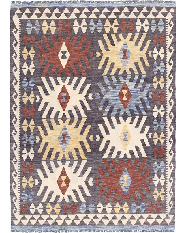 Maimana Kilim 4' 9" X 6' 6" Hand Knotted Wool Kilim 4' 9" X 6' 6" (145 X 198) / Grey / Wool