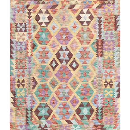 Maimana Kilim 4' 9" X 6' 5" Hand Knotted Wool Kilim 4' 9" X 6' 5" (145 X 196) / Multi / Wool