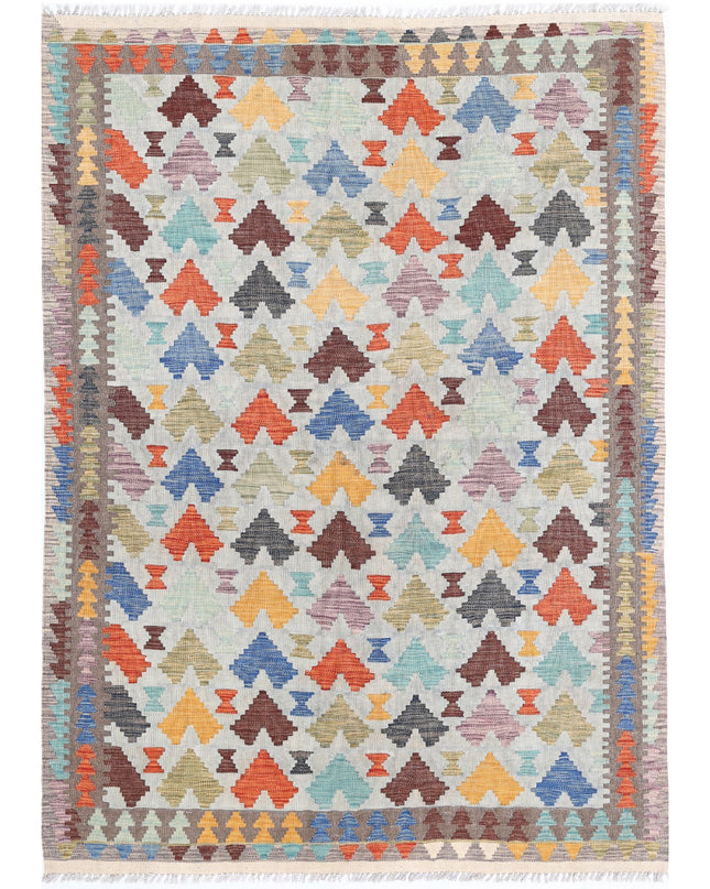 Maimana Kilim 4' 8" X 6' 7" Hand Knotted Wool Kilim 4' 8" X 6' 7" (142 X 201) / Multi / Wool