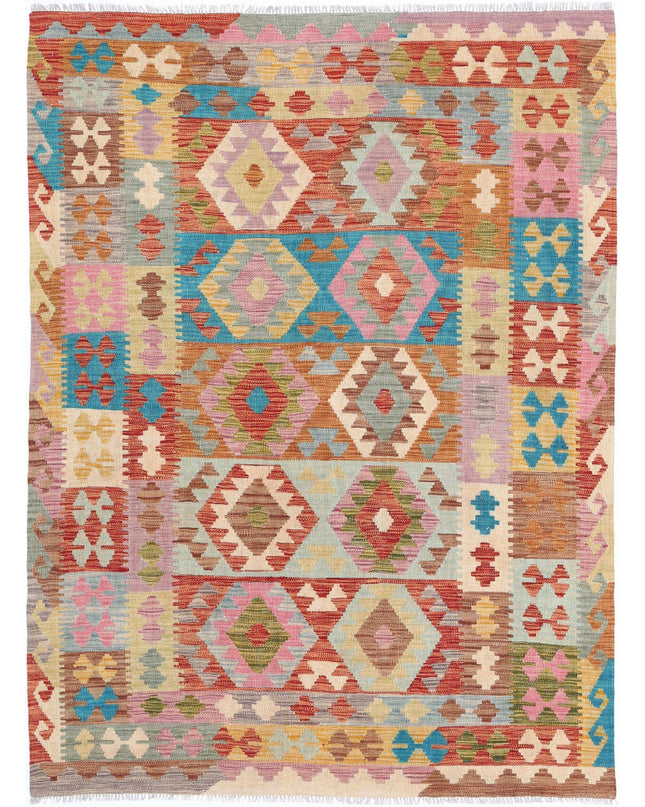 Maimana Kilim 4' 10" X 6' 6" Hand Knotted Wool Kilim 4' 10" X 6' 6" (147 X 198) / Multi / Wool