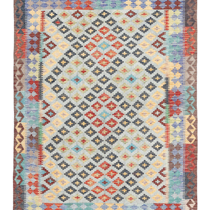 Maimana Kilim 4' 9" X 6' 6" Hand Knotted Wool Kilim 4' 9" X 6' 6" (145 X 198) / Multi / Wool