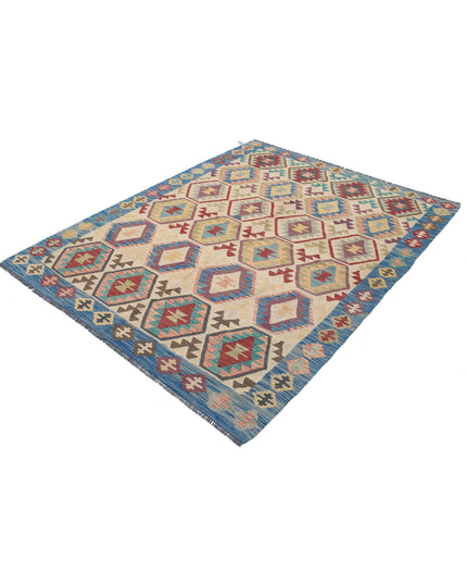 Maimana Kilim 4' 11" X 6' 9" Hand Knotted Wool Kilim 4' 11" X 6' 9" (150 X 206) / Ivory / Wool