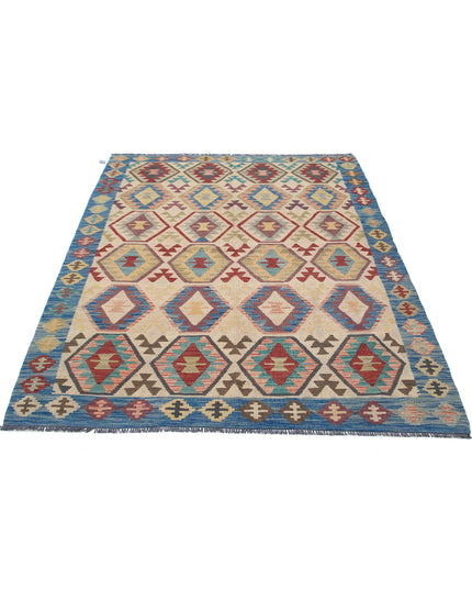 Maimana Kilim 4' 11" X 6' 9" Hand Knotted Wool Kilim 4' 11" X 6' 9" (150 X 206) / Ivory / Wool