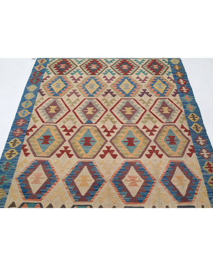 Maimana Kilim 4' 11" X 6' 9" Hand Knotted Wool Kilim 4' 11" X 6' 9" (150 X 206) / Ivory / Wool