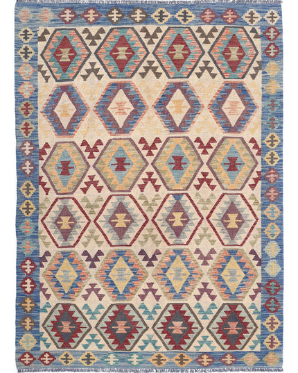Maimana Kilim 4' 11" X 6' 9" Hand Knotted Wool Kilim 4' 11" X 6' 9" (150 X 206) / Ivory / Wool